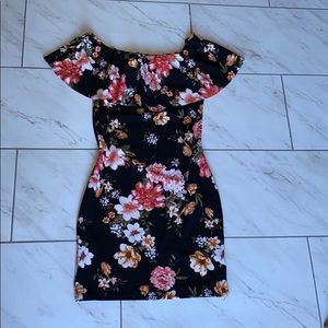 Off the shoulder black floral dress